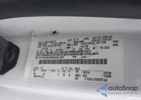 2013 Ford E-250 Commercial from USA, damaged, VIN 1FTNE2EW3DDA31287